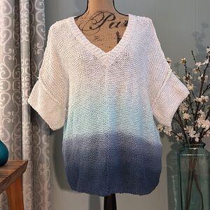 NWT Hello Nite (Boutique) Aqua Path Ombre Open Stitch Shirt
